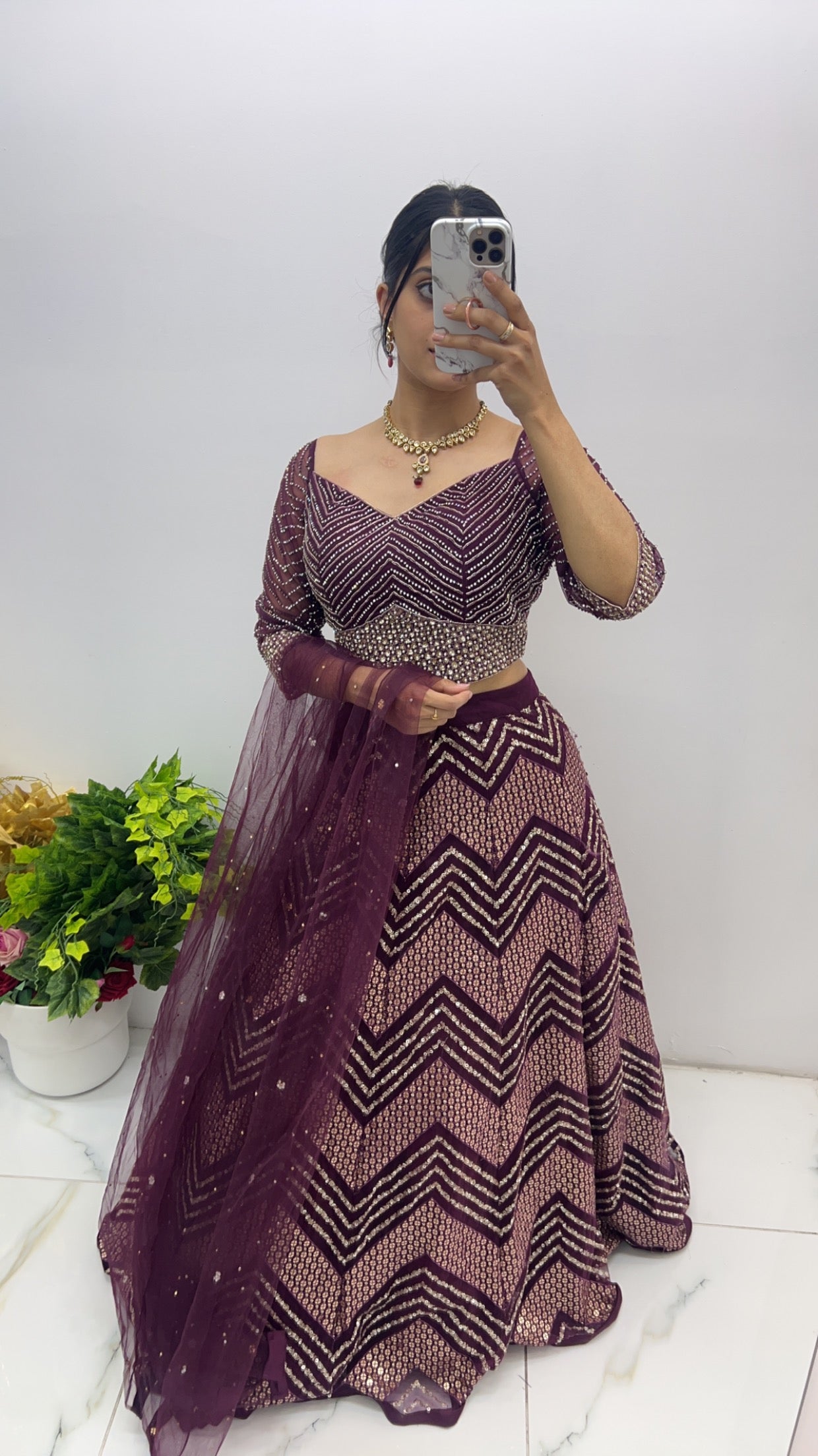 Purple stone & sequence work lehenga