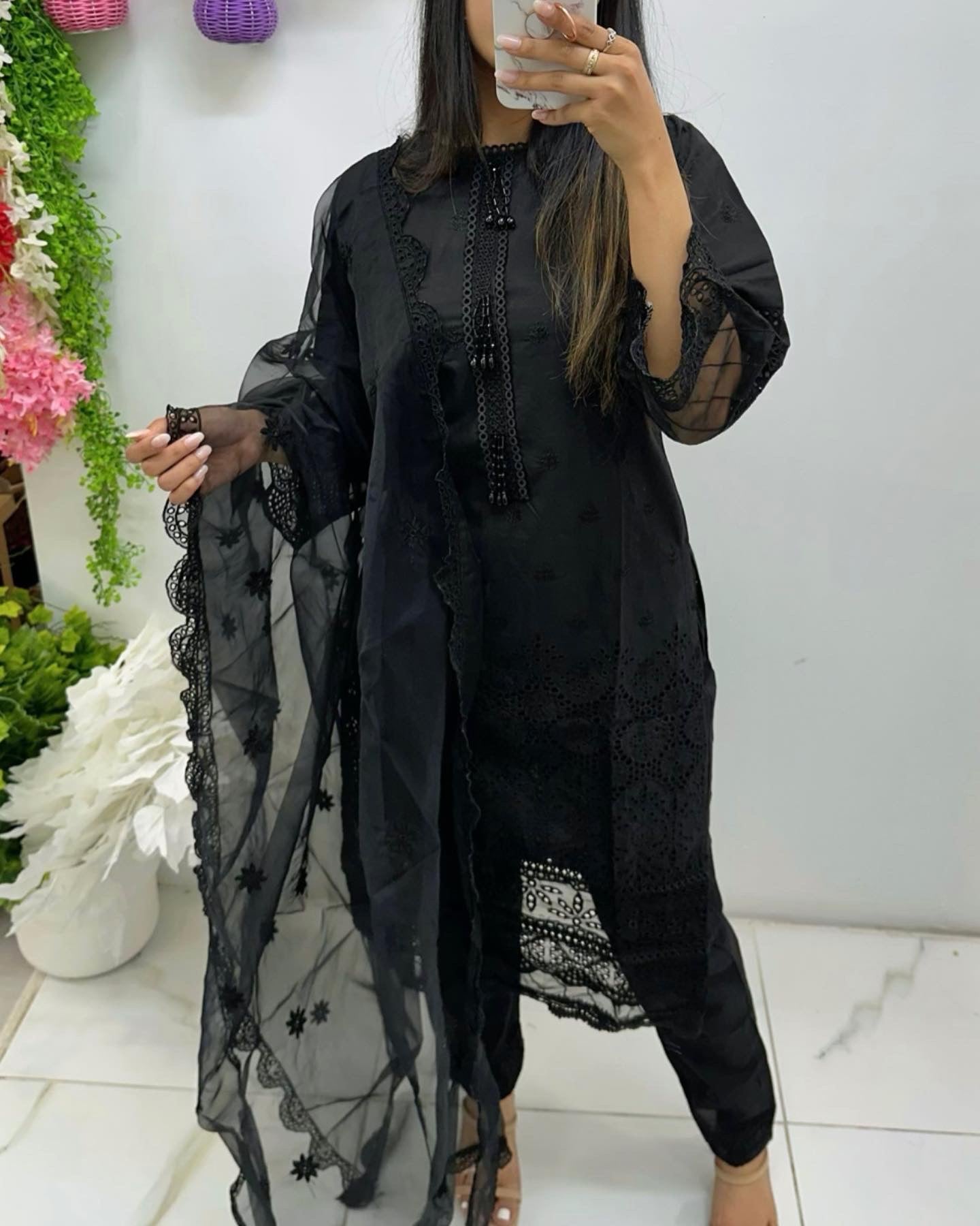 Black chikankari lawn suit