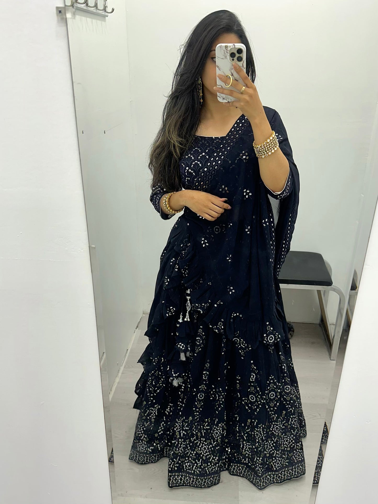 Navy blue sequence work lehenga