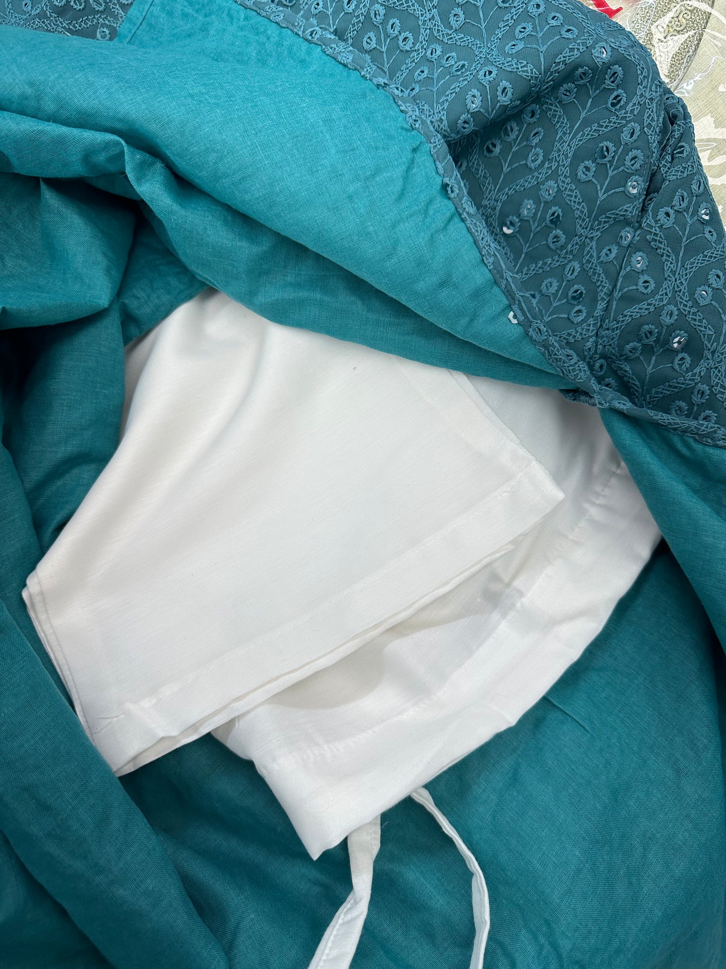 Teal sequenced kurta set