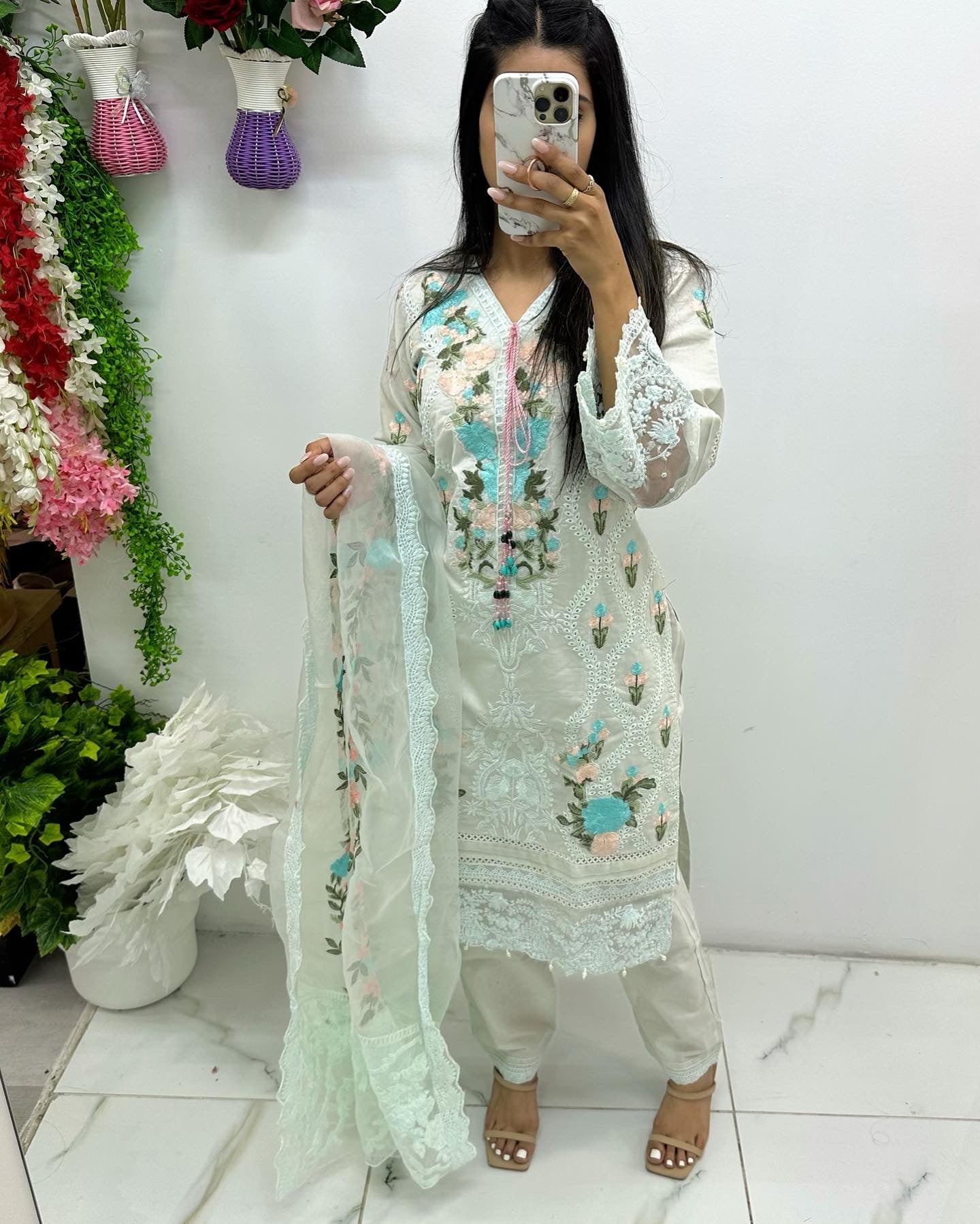 Light mint blue heavy lawn suit