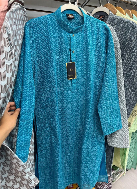 Blue chiffon chikankari kurta set
