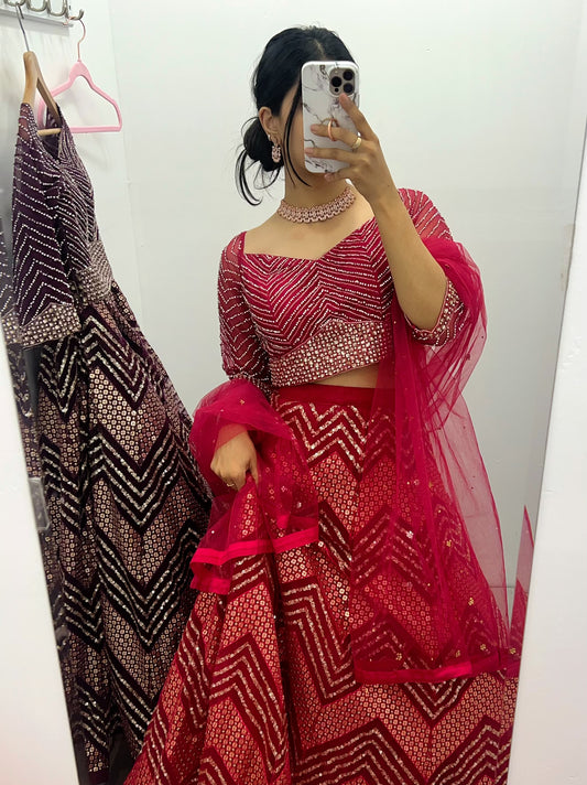 Hot pink stone & sequence lehenga