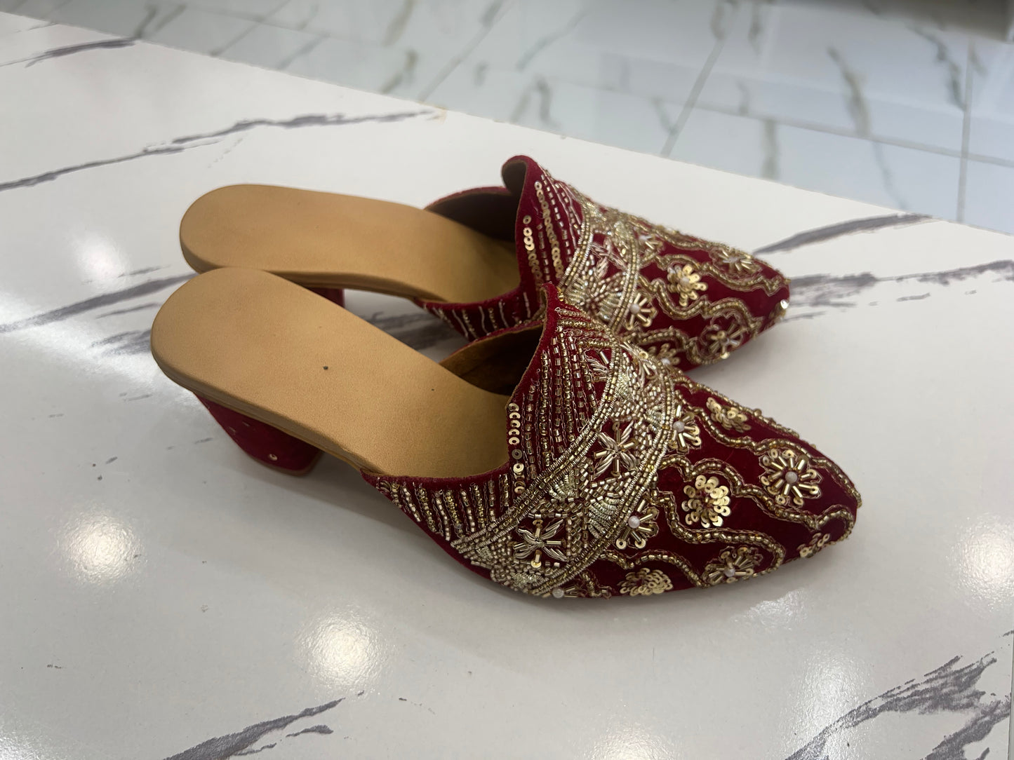 Red hand work heel
