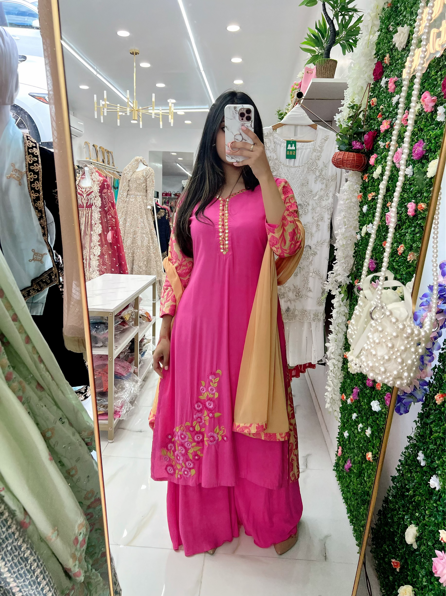 Linen pink skirt palazzo suit