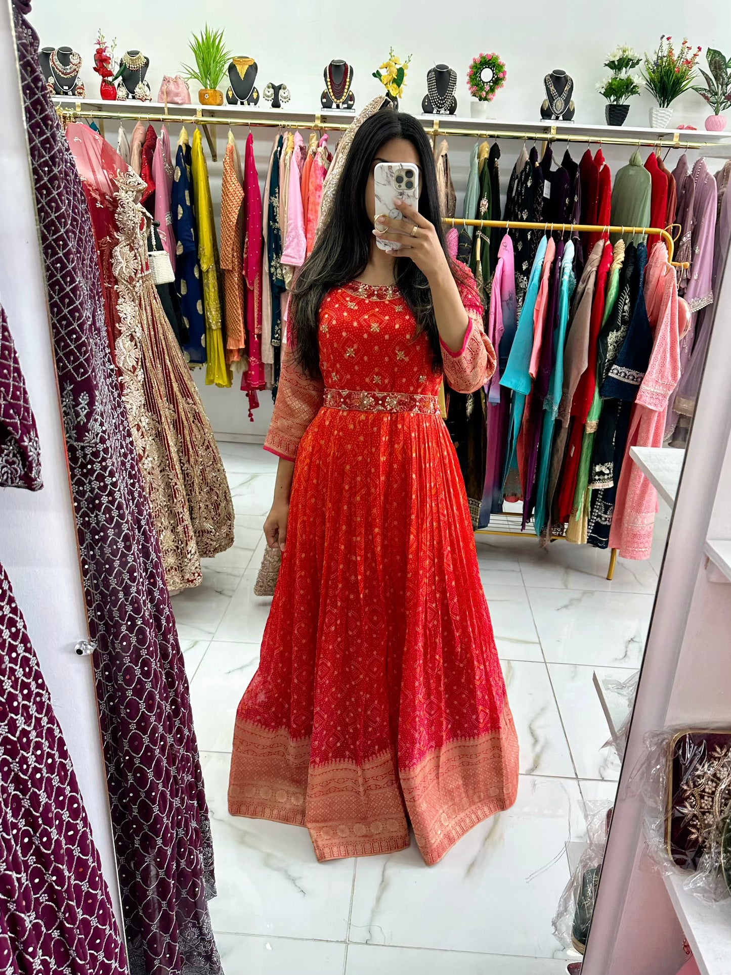 Chunri print belted gown