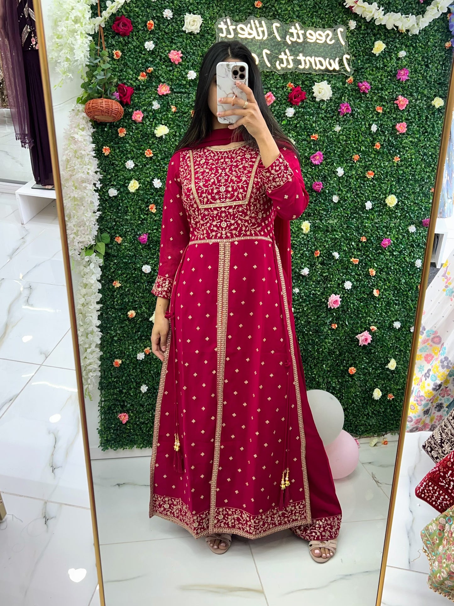 Megenta pink naira middle slit naira three piece