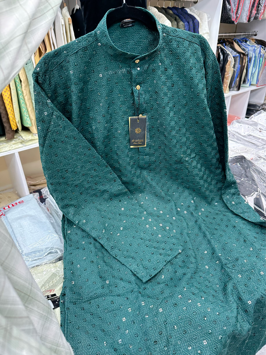 Deep forest green sequence kurta set