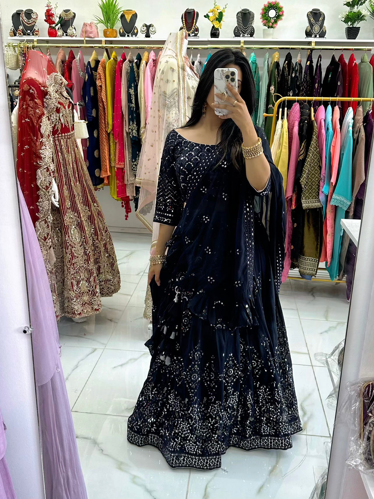 Navy blue sequence work lehenga