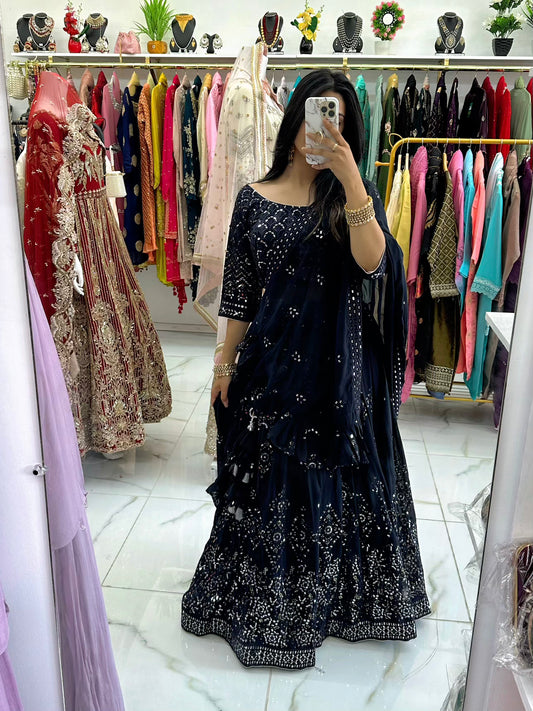 Navy blue sequence work lehenga