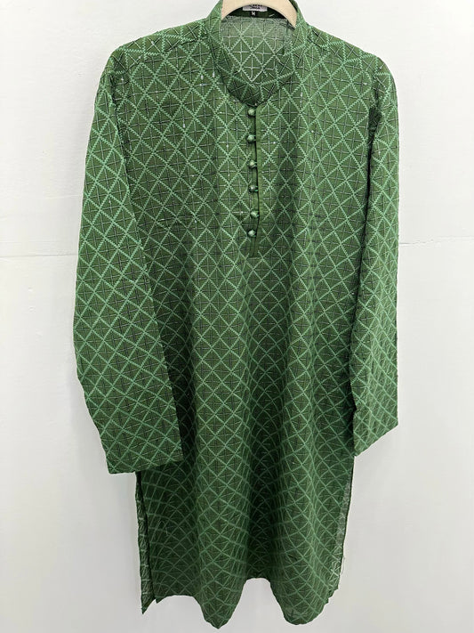 Men emerald green premium kurta ser