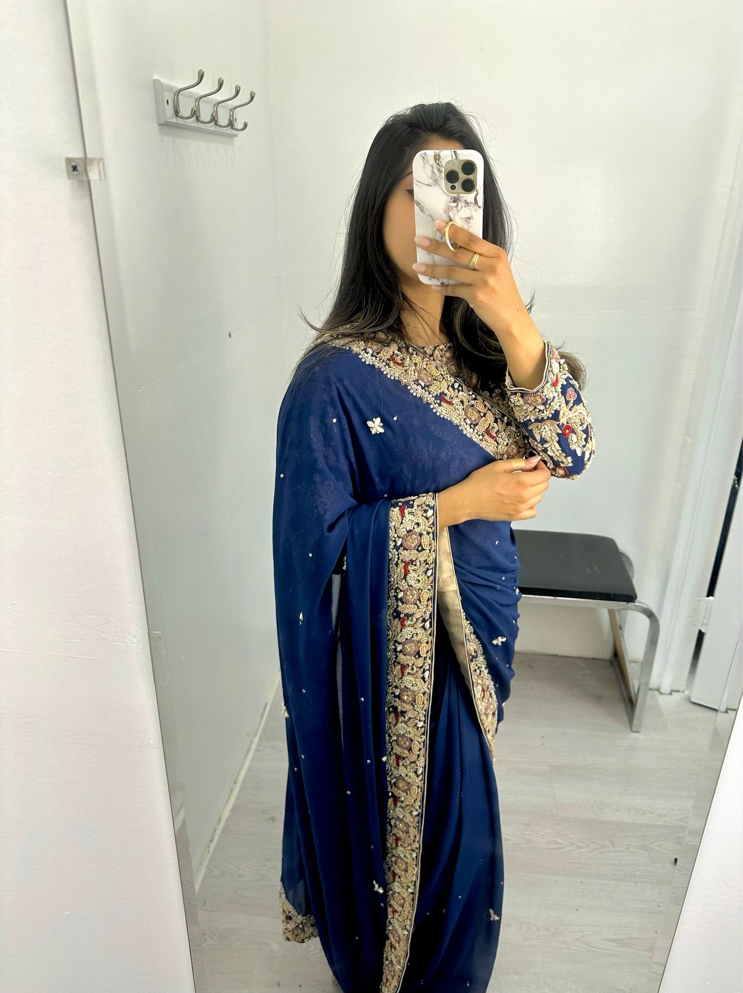 Ready made fancy royal blue saree