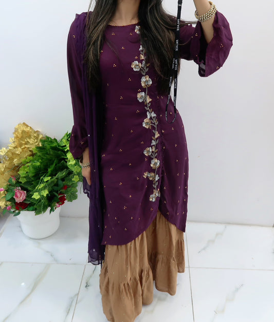 Purple gharara linen suit