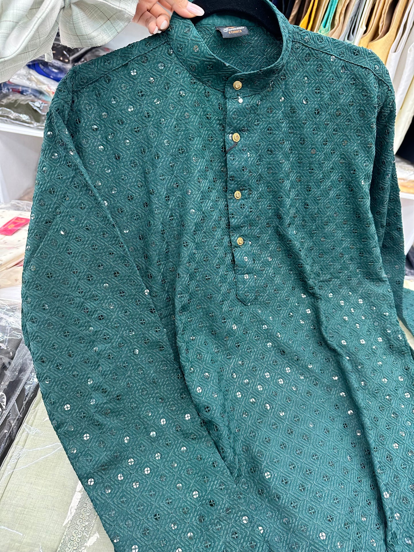 Deep forest green sequence kurta set