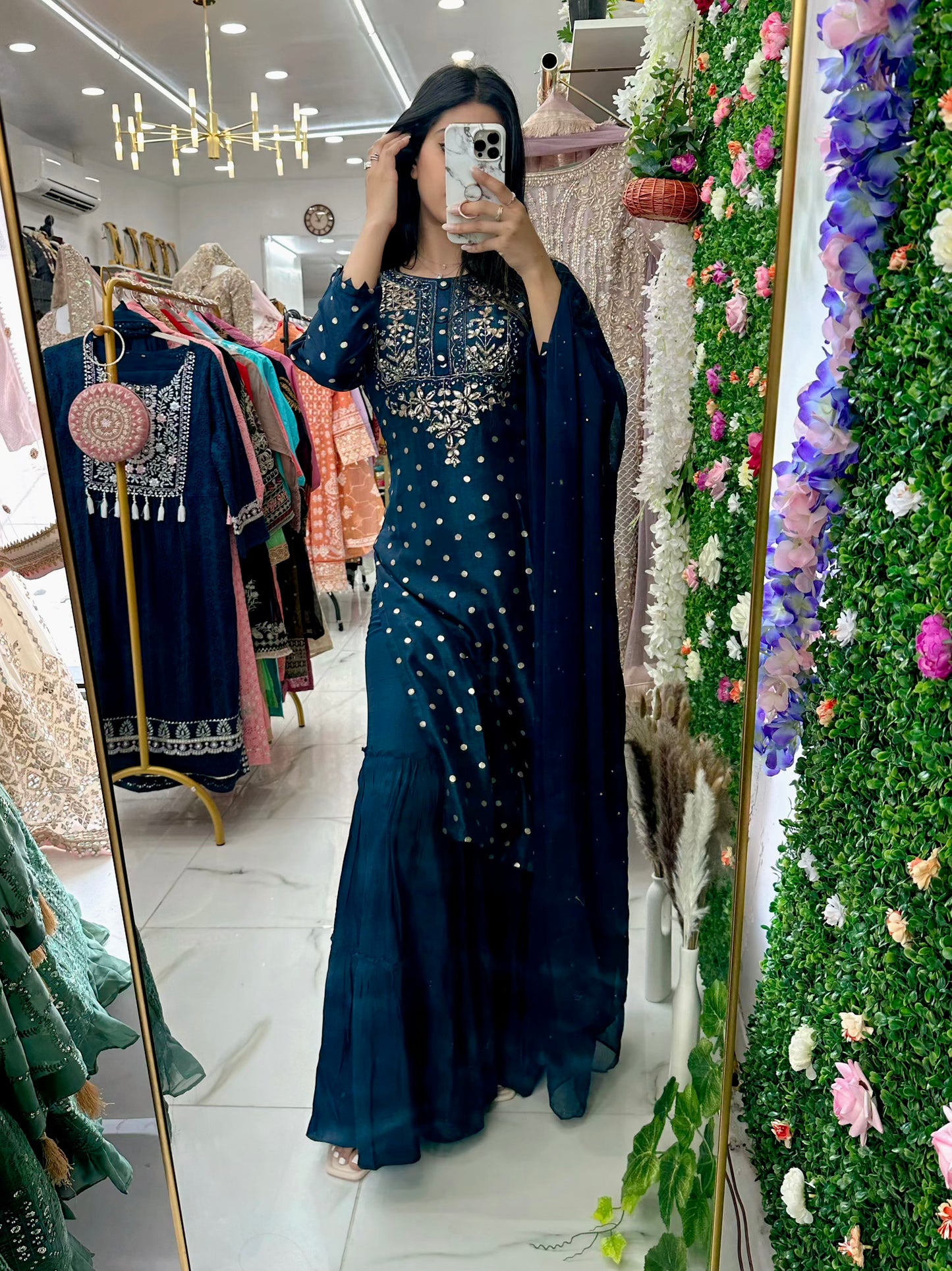Dark blue banarasi sharara suit