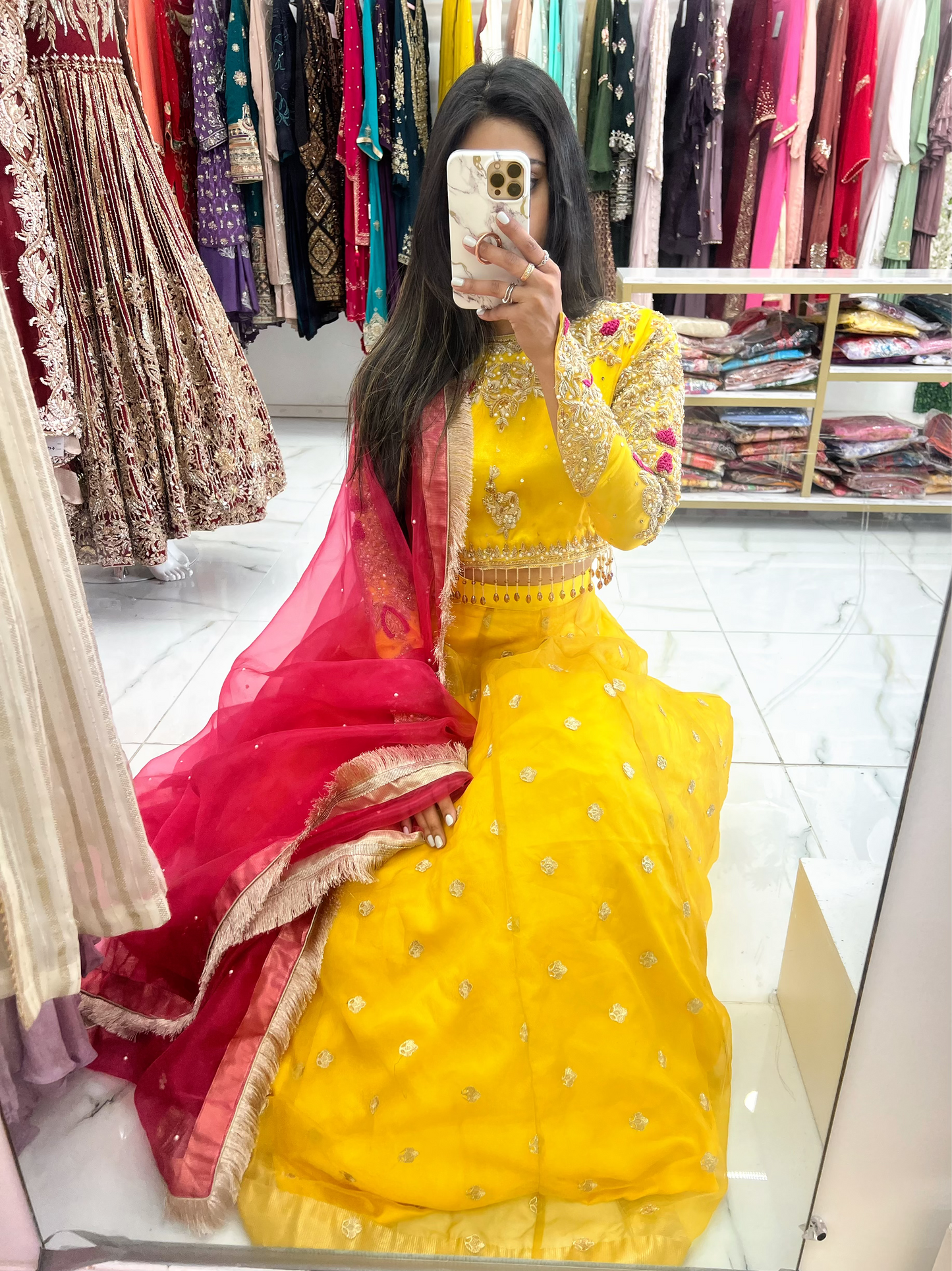 Yellow & hot pink contrast lehenga
