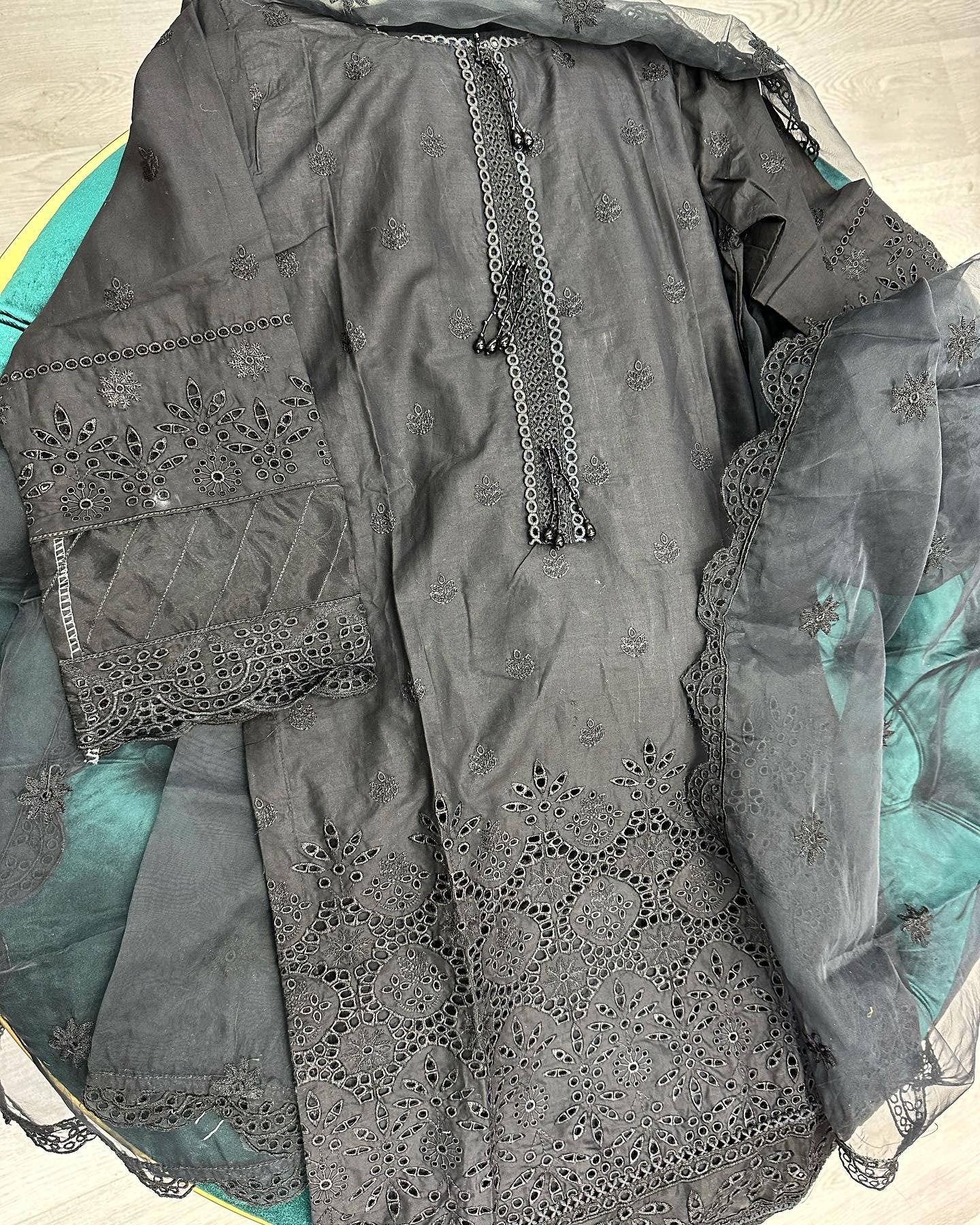 Black chikankari lawn suit
