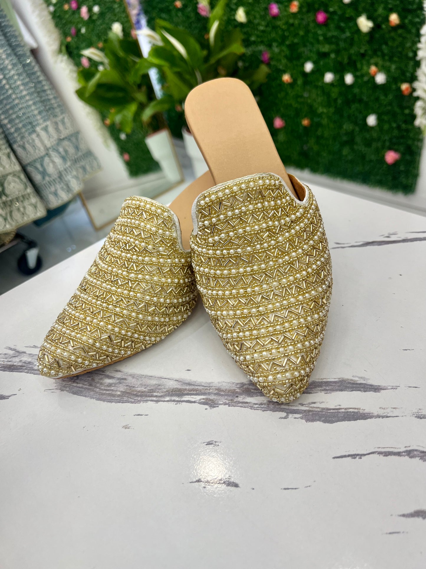 Gold and pearl heels