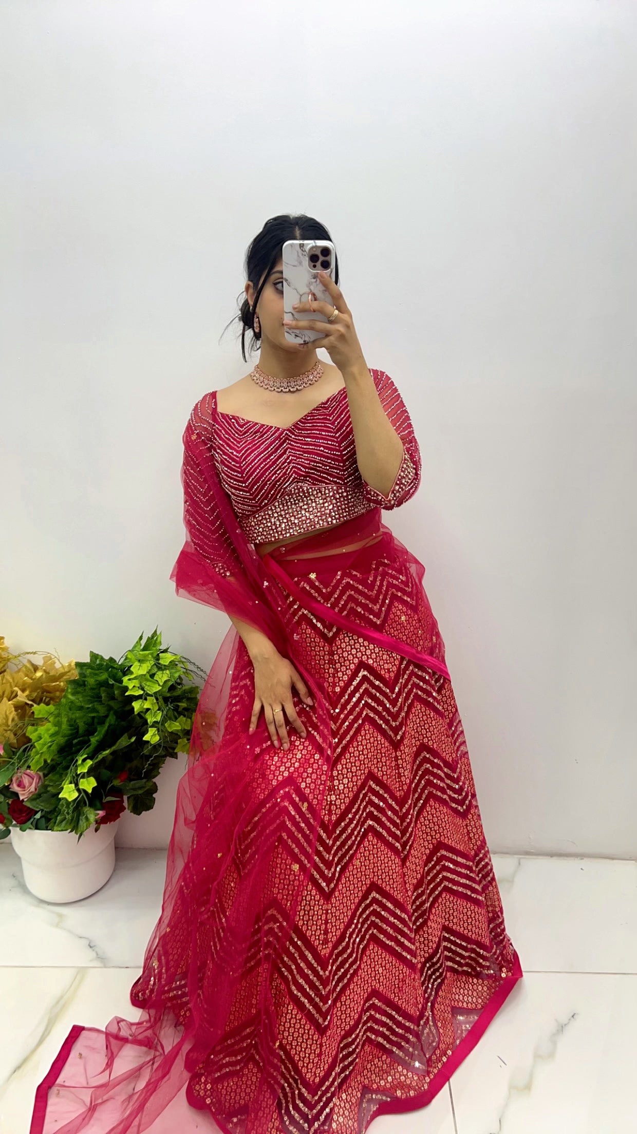 Hot pink stone & sequence lehenga