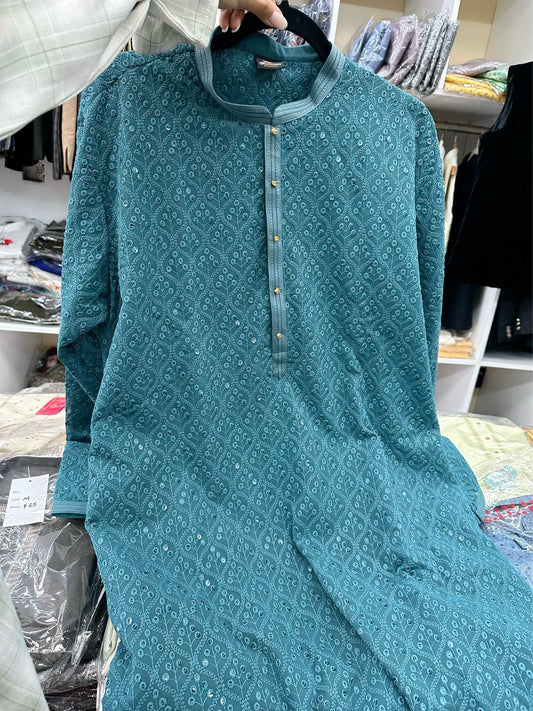 Teal sequenced kurta set