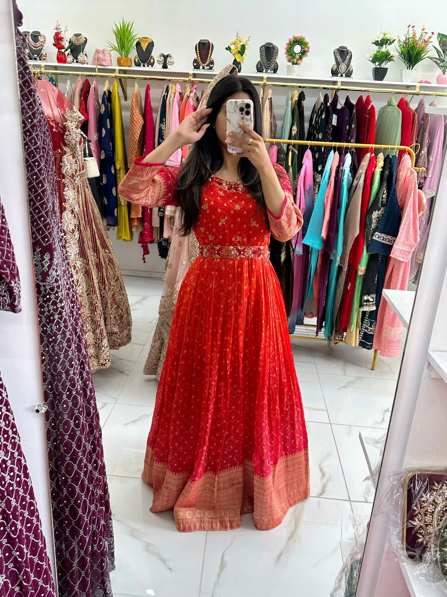 Chunri print belted gown