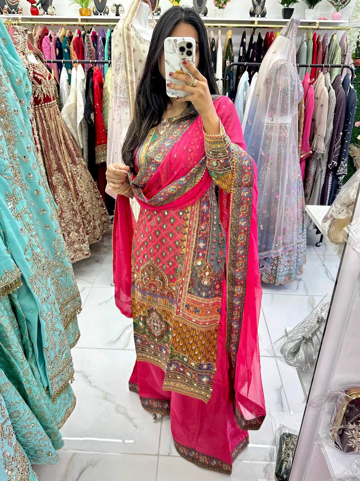Pink gotha patti silk suit