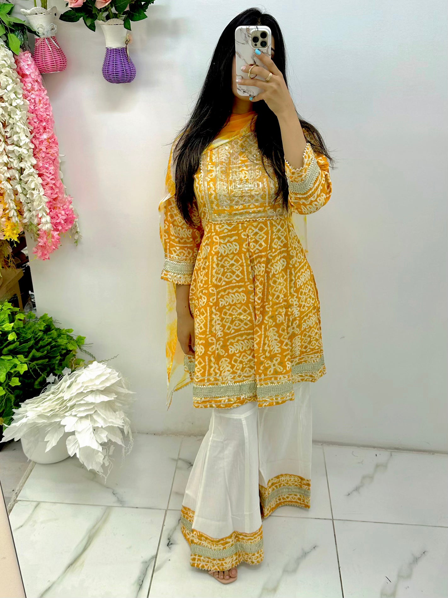 Yellow baandni cotton gharara