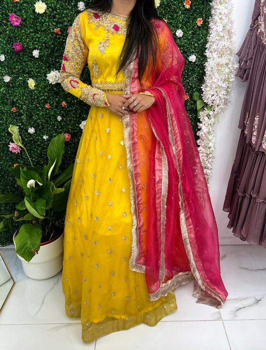 Yellow & hot pink contrast lehenga