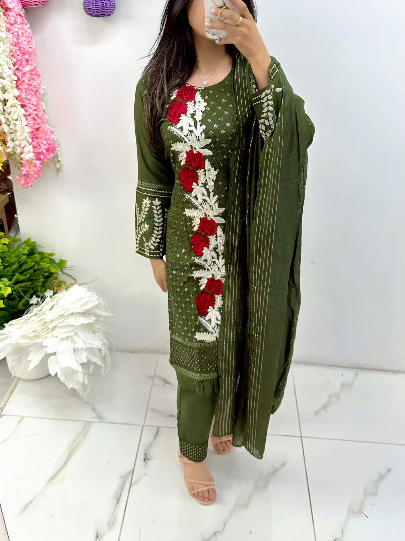 Dark olive green linen suit