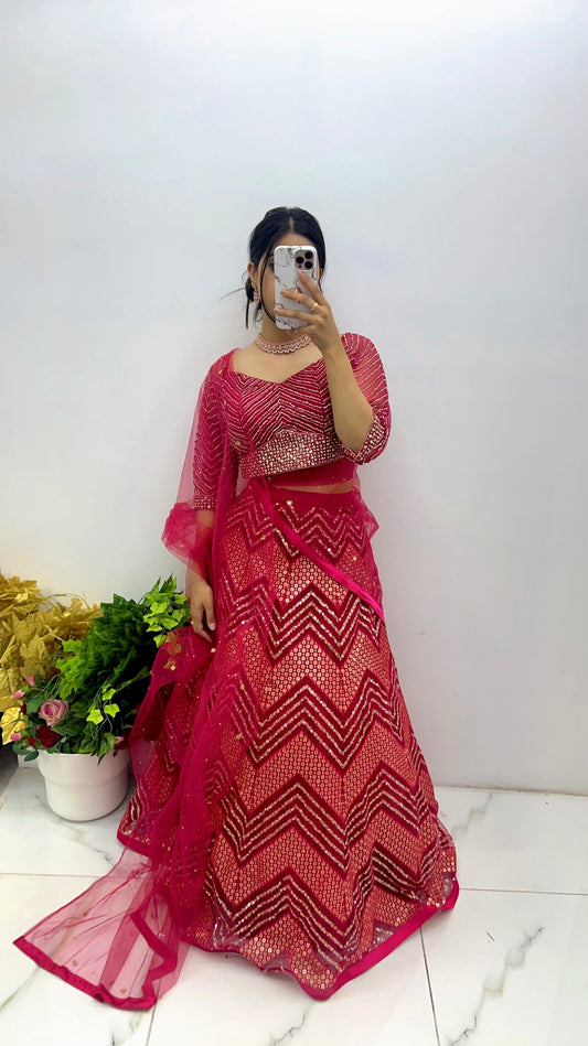 Hot pink stone & sequence lehenga