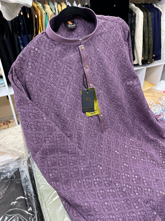 Dark lavender sequenced kurta set