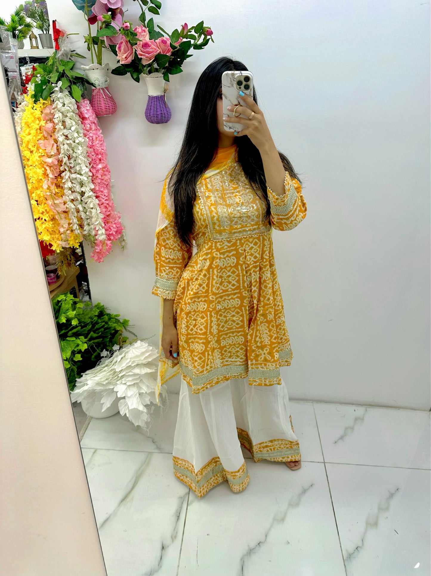 Yellow baandni cotton gharara