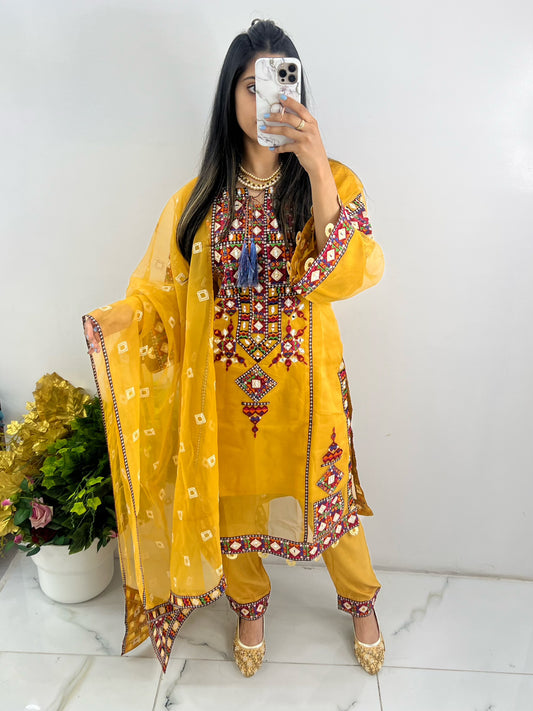 Mustard yellow organza suit