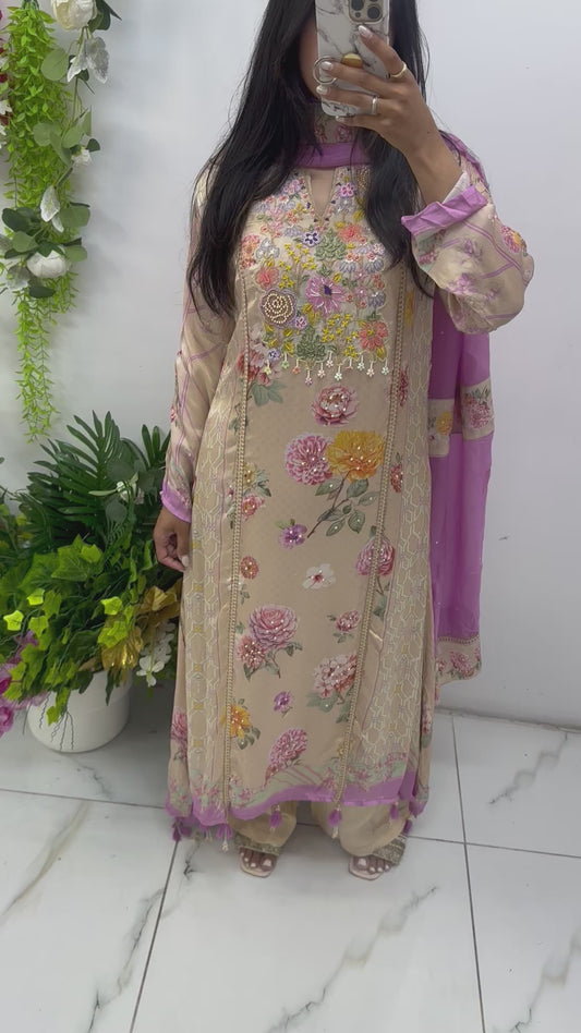 Peach satin silk three piece suit
