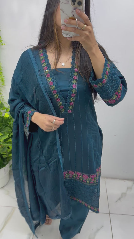 Zinc blue khaddi suit