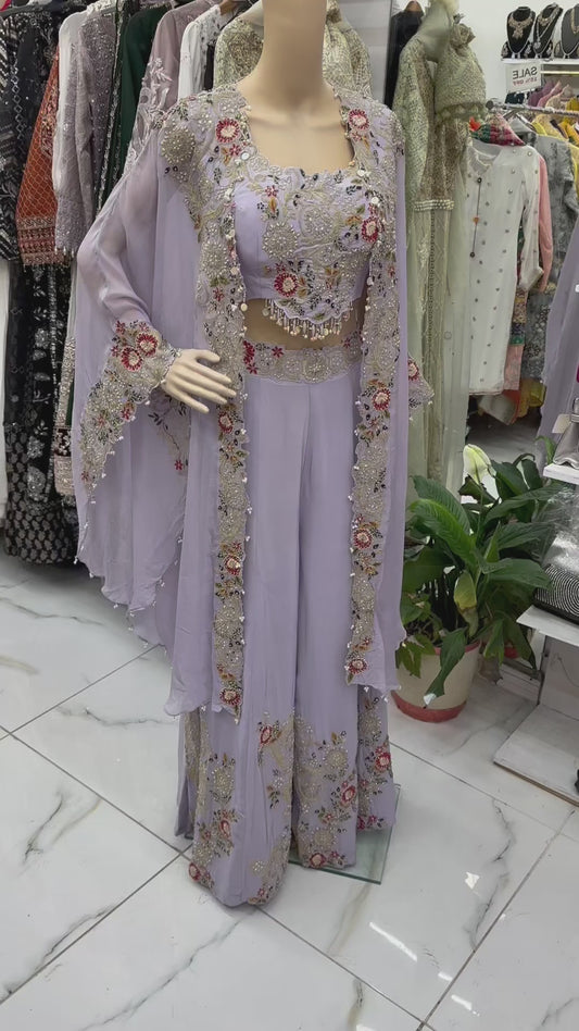 Pure crepe silk cape three piece