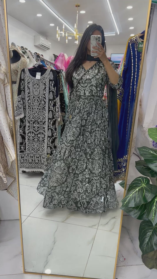 Black & white alia cut maxi dress