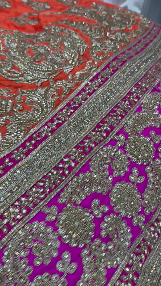 Hot pink & orange combo mehendi lehenga