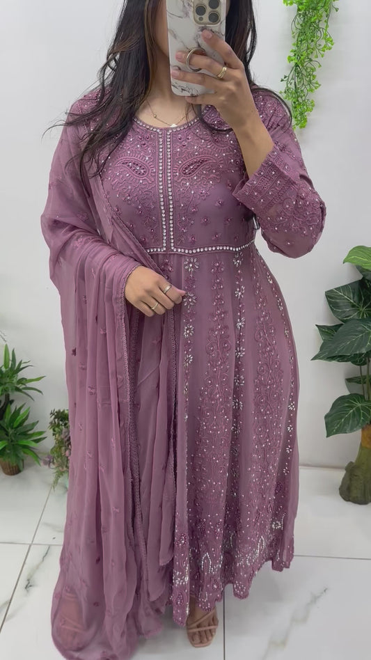 Mauve chiffon anarkali suit