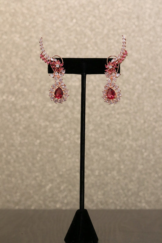 Raspberry gem ear lift earring