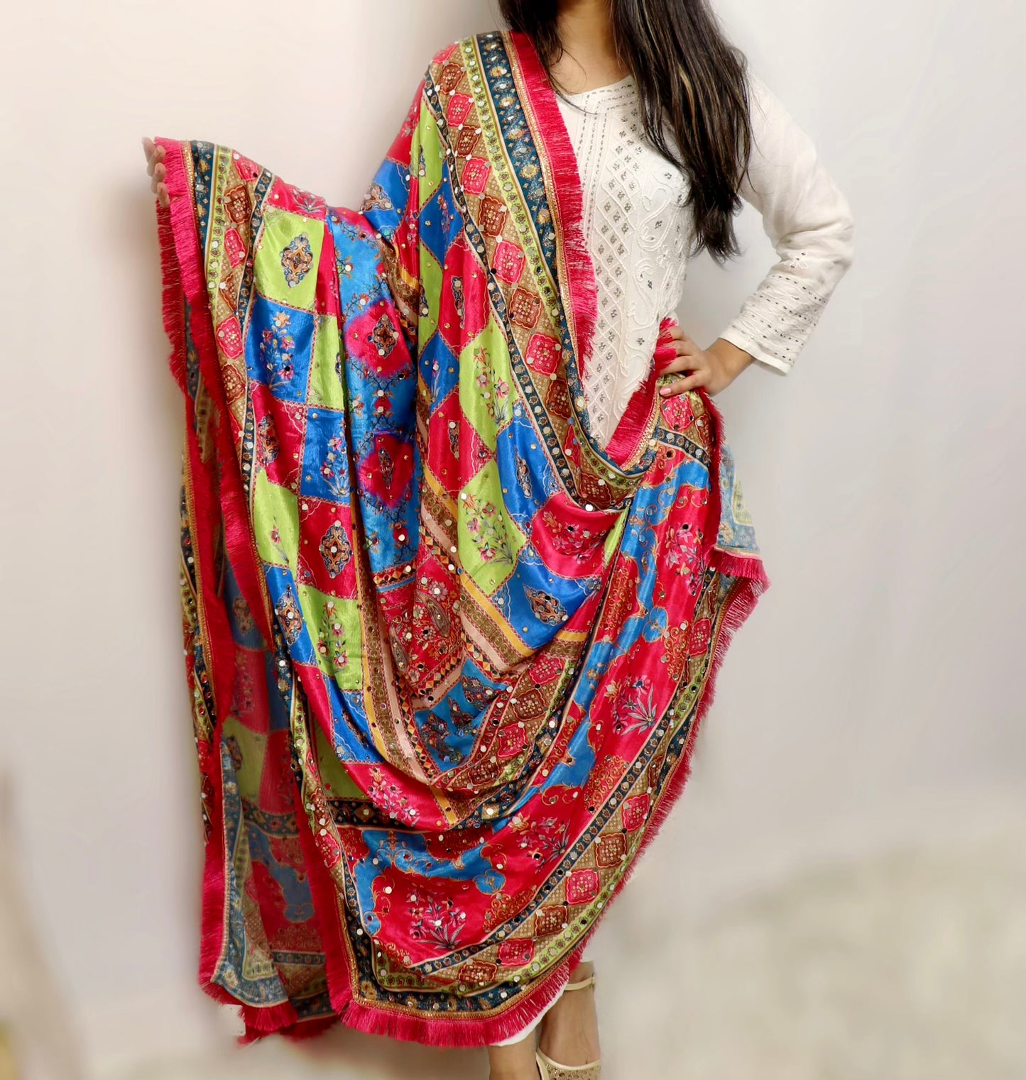 Chinon multi color pakistani mirror dupatta