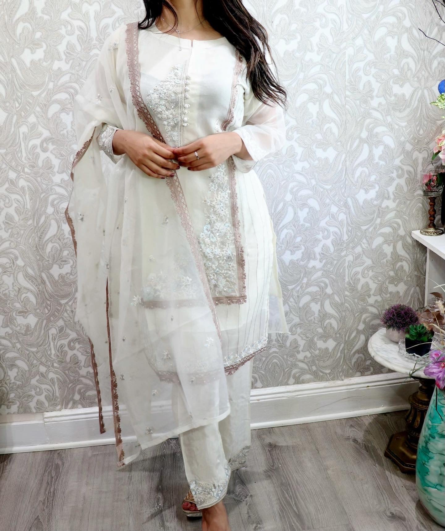 Off white formal organza suit