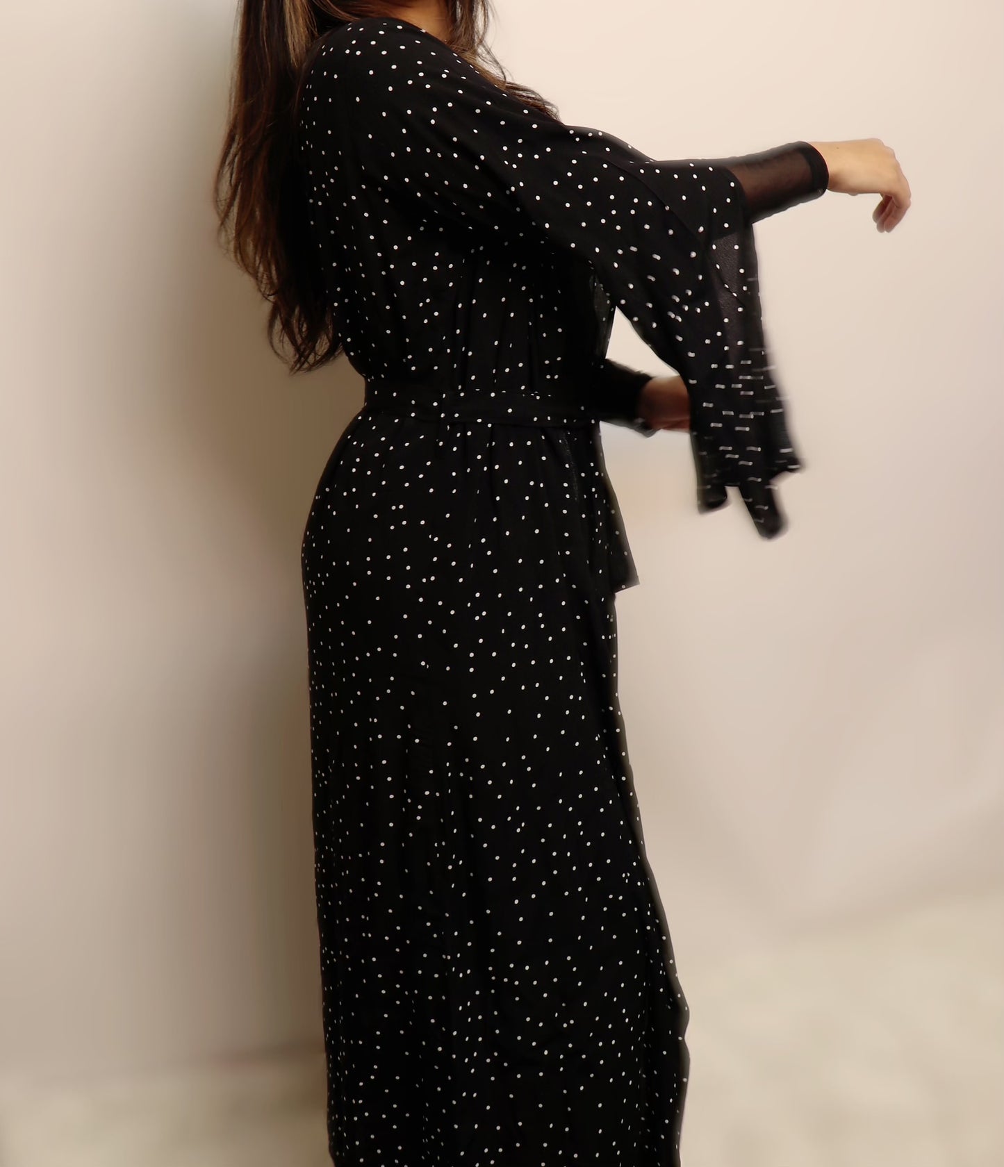 Polka dot black & white duster pant set