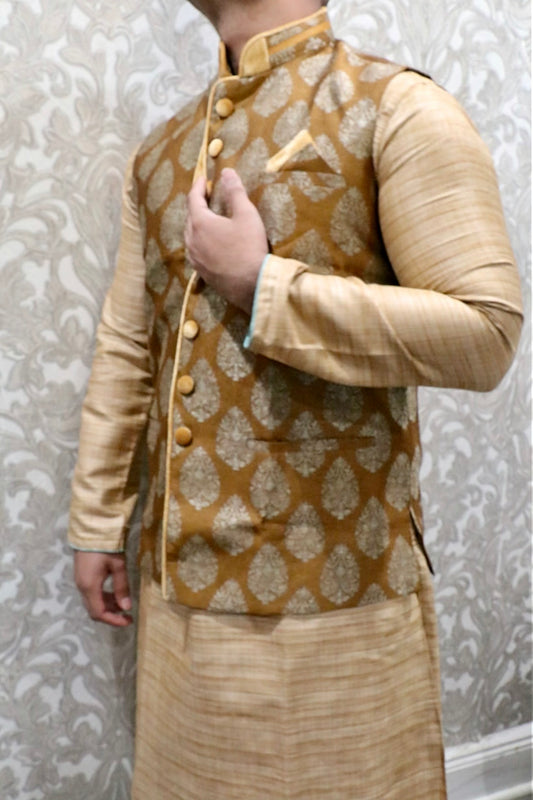 Mustard color Banarasi print vest - Selina Habibti Attire
