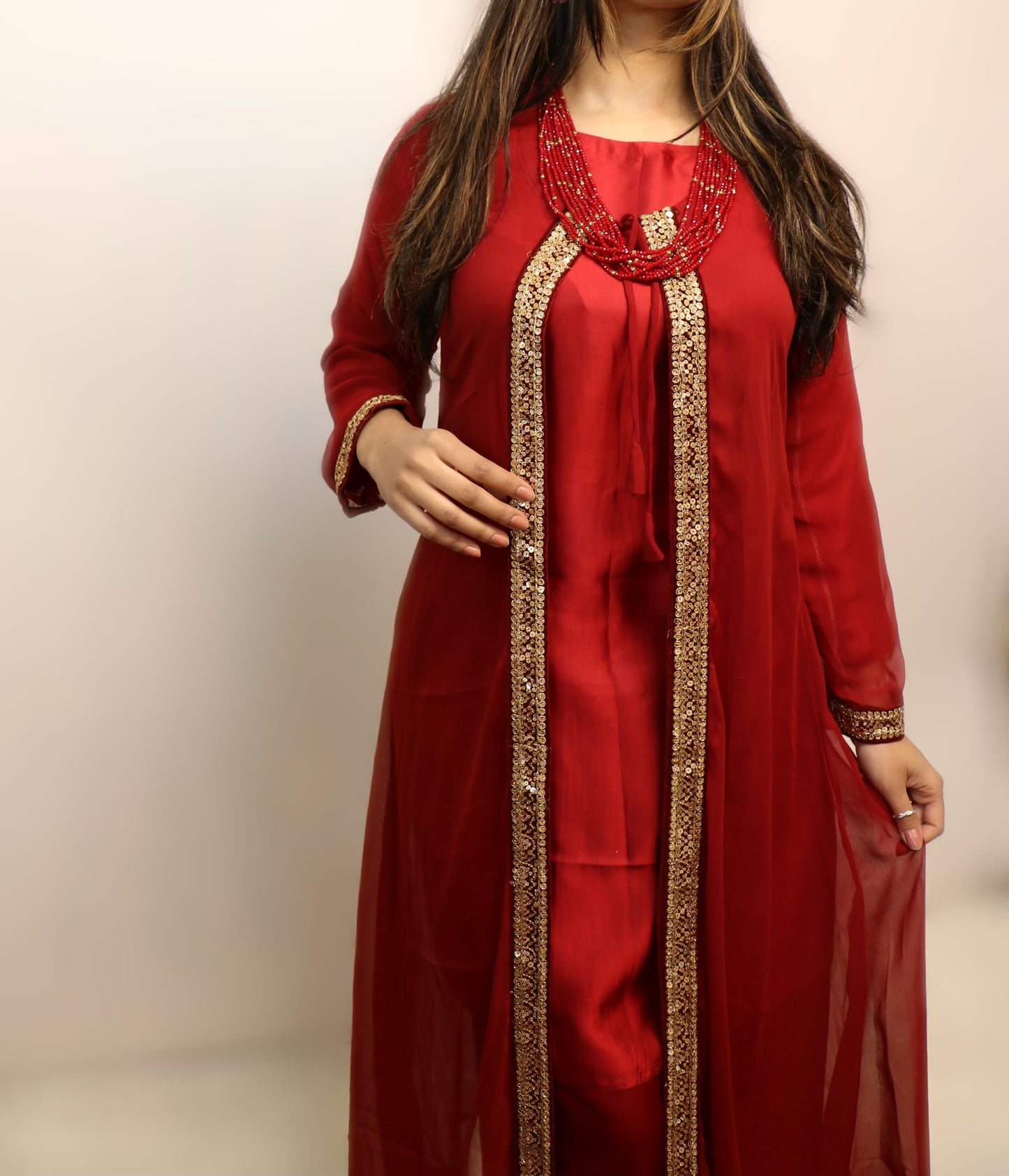Red maroon duster formal wear