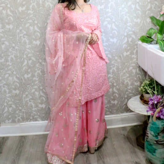 Pink sequence sharara three piece - Selina Habibti Attire