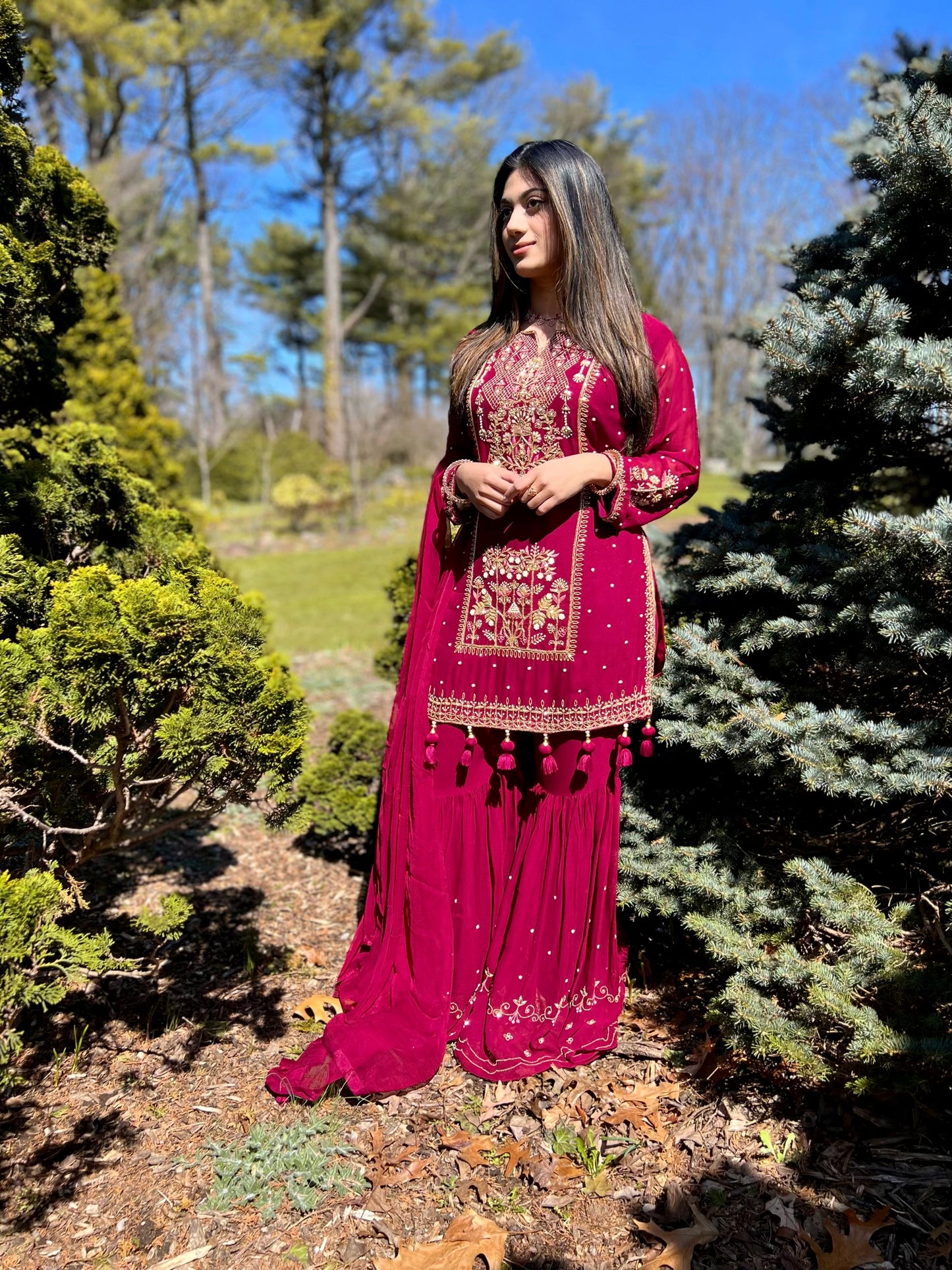 Plum maroon Sharara suit
