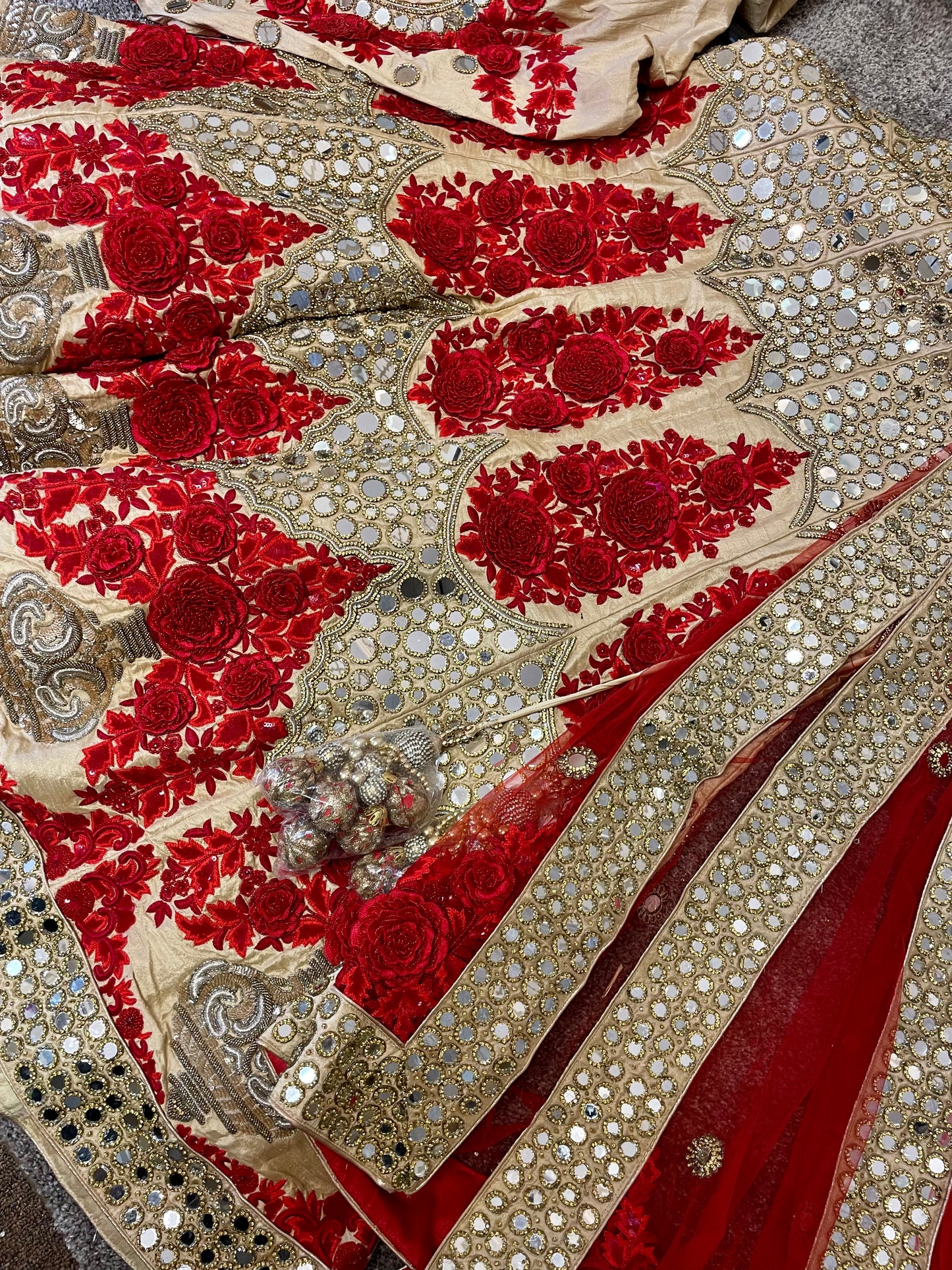 Heavy mirror and 3d bead work bridal lehenga