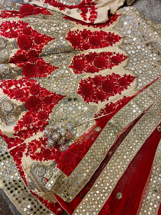 Heavy mirror and 3d bead work bridal lehenga