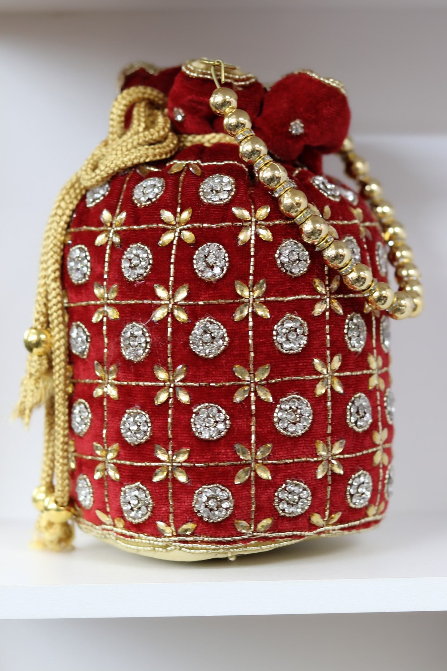 Pouch style velvet party red purse